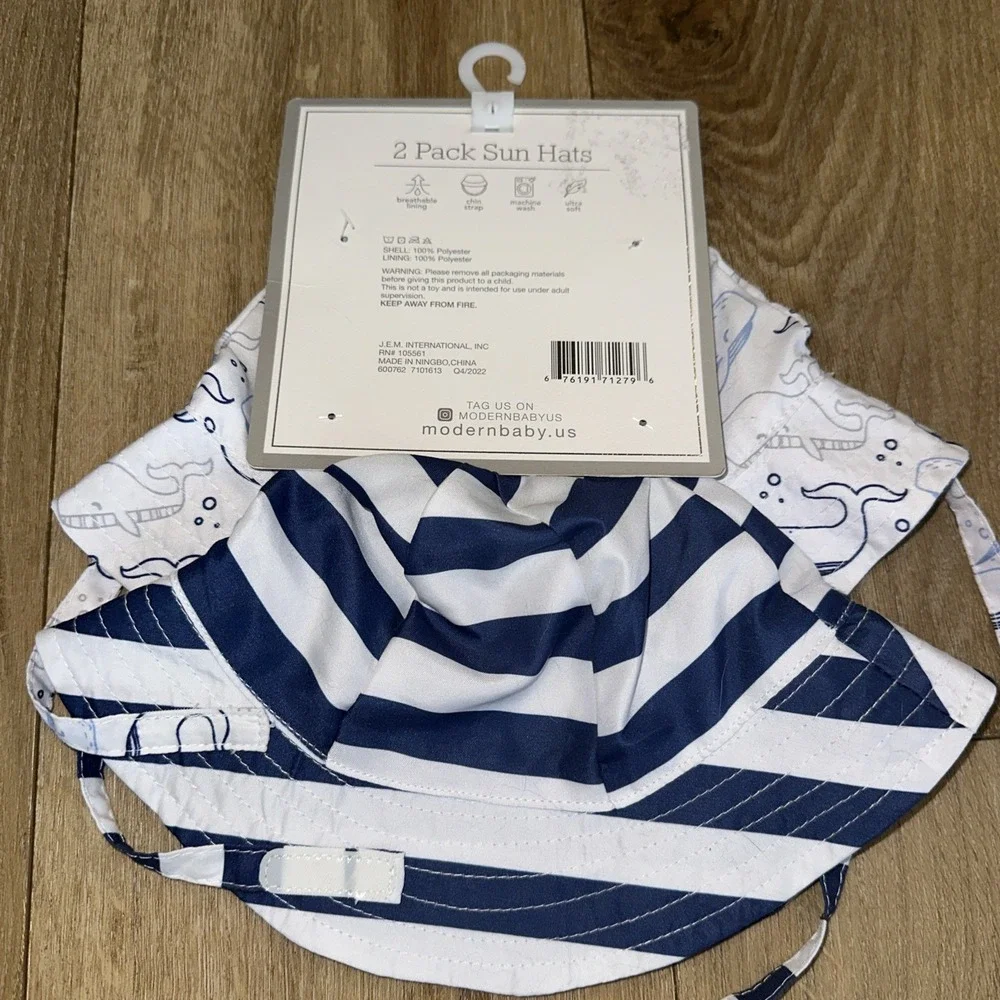 Modern Baby 2 Pack Sun Hats Breathable Lining‎ Chin Strap Wide Brim 12-18 Mo UPF